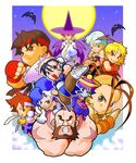  6+girls animal_ears animal_print artist_request bat bat_print bat_wings black_hair blonde_hair blue_eyes blue_hair blue_sailor_collar blue_skin breasts brown_eyes brown_hair bun_cover capcom cape cat_ears cat_tail chibi china_dress chinese_clothes chun-li cleavage crossover demon_girl double_bun dress everyone felicia fingerless_gloves gloves green_hair hat head_wings headband highres ibuki_(street_fighter) kasugano_sakura ken_masters kicking lei_lei long_hair medium_breasts moon morrigan_aensland multiple_boys multiple_girls muscle night ninja official_art pantyhose pelvic_curtain pocket_fighter print_legwear red_eyes red_hair ryuu_(street_fighter) sailor_collar school_uniform serafuku short_hair skirt star street_fighter street_fighter_ii_(series) street_fighter_iii_(series) street_fighter_zero_(series) succubus tabasa tail thighhighs vampire_(game) warzard wings witch zangief 