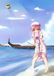  aria bad_id bad_pixiv_id banned_artist barefoot beach cloud day feet green_eyes hat kou_(ahms) long_hair mizunashi_akari outdoors pink_hair ribbon sky solo water 