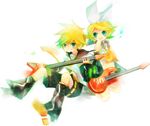  1girl bad_id bad_pixiv_id brother_and_sister guitar instrument kagamine_len kagamine_rin shimeko siblings twins vocaloid 