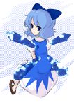  bad_id bad_pixiv_id blue_eyes blue_hair bow cirno from_behind looking_back mary_janes shoes short_hair sitting solo touhou wings 