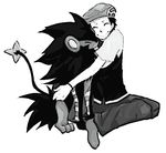  eyes_closed hug koki_(pokemon) kouki_(pokemon) lowres luxray monochrome pokemon rentorar smile 