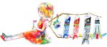  alternate_wings ascot bad_id bad_pixiv_id blonde_hair bow cirno clothes_pin dress expressionless flag flandre_scarlet from_side full_body hair_bow holding holding_flag koinobori looking_away mary_janes no_hat no_headwear one_side_up pink_eyes profile puffy_short_sleeves puffy_sleeves red_bow red_dress red_footwear ribbon shoes short_sleeves simple_background sitting socks solo touhou traditional_media watercolor_(medium) white_background white_legwear wings yaka_(pixiv) 