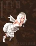  albino amanita_virosa bare_shoulders belt boots breasts cleavage cross dress hat inverted_cross jewelry large_breasts latin_cross mushroom necklace oso-teki_kinoko_gijinka_zukan oso_(toolate) personification red_eyes short_hair skull sleeveless smile solo white_hair wings 