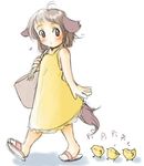  animal_ears bag bird blush brown_eyes brown_hair chick copyright_request dog_ears dog_tail dress setouchi_kurage short_hair solo tail walking 