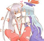  aharan bad_id bad_pixiv_id closed_eyes fujiwara_no_mokou hat heart kamishirasawa_keine kiss long_hair multiple_girls ponytail ribbon sitting touhou wince yuri 