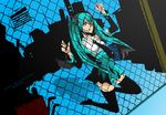  bad_id bad_pixiv_id chain-link_fence detached_sleeves fence green_hair hatsune_miku kai_(pixiv93444) long_hair looking_through_fence solo thighhighs twintails vocaloid zettai_ryouiki 