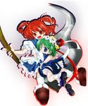  aoi_mitsuru green_hair hat multiple_girls onozuka_komachi red_hair scythe shiki_eiki touhou 