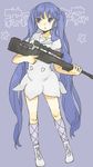  blue_eyes blue_hair boots gun long_hair rifle school_uniform serafuku solo twintails weapon yukke zaregoto_series 