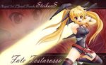  angry bardiche blonde_hair energy_sword fate_testarossa gauntlets huge_weapon long_hair lyrical_nanoha mahou_shoujo_lyrical_nanoha_strikers red_eyes satogo solo sword thighhighs twintails weapon 