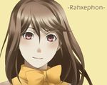  brown_hair long_hair mishima_reika pink_eyes rahxephon smile solo upper_body uto 