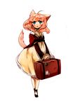  animal_ears blue_eyes blush copyright_request dress gwayo long_hair luggage pink_hair solo tail 