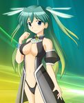  artist_request blue_eyes blue_hair breasts chiivistan cleavage gradient_hair highres long_hair medium_breasts midriff multicolored_hair os-tan solo vista-tan 