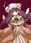  bad_id bad_pixiv_id blush book bow bowtie braid gwayo hair_ribbon hat long_hair patchouli_knowledge purple_eyes purple_hair ribbon solo touhou twin_braids 