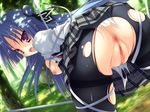  1girl 2-g angry anus artist_request ass bdsm bent_over blue_hair bondage bound breasts clitoris dutch_angle female from_behind game_cg long_hair nipples open_mouth outdoors panties pantyhose pantyshoe purple_eyes pussy restrained shiranui_kagaho skirt softhouse-seal solo spread_legs toranosuke torn_clothes torn_panties torn_pantyhose tree uncensored underwear urethra zettai_zecchou_seiki_no_dai-hatsumei!! 