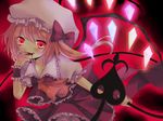  ascot blonde_hair blood flandre_scarlet hat laevatein looking_at_viewer open_mouth red_eyes smile solo touhou wings yumemomosaka 