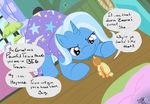  appletini cape english_text equine female feral friendship_is_magic horn horse kudalyn mammal micro my_little_pony pillow pony purple_eyes size_difference text trixie_(mlp) unicorn 