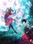  1boy 1girl bug butterfly closed_eyes dutch_angle hatsune_miku insect long_hair reaching skirt suu_(knzksu) thighhighs twintails very_long_hair vocaloid wings 
