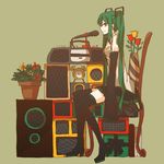  bad_id bad_pixiv_id boots chair clock detached_sleeves flower green_eyes green_hair hatsune_miku lemontea long_hair microphone sitting sketch skirt solo speaker thigh_boots thighhighs twintails very_long_hair vocaloid 