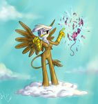  anthro anthrofied atryl avian beak breasts cloud female friendship_is_magic gilda_(mlp) gryphon my_little_pony nipples nude one_eye_closed pussy sky smile solo wings 