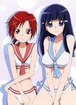  aoki_reika artist_request bare_shoulders bikini blue_eyes blue_hair breasts cleavage collarbone eyelashes hair_ornament hairclip hino_akane_(smile_precure!) large_breasts long_hair midriff multiple_girls navel precure red_eyes red_hair sailor_bikini sailor_collar short_hair side-tie_bikini smile_precure! swimsuit white_background 