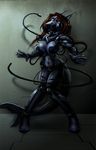  big_breasts black_body bodysuit breasts brown_hair cable closed_legs clothing dare_(artist) female fish front gas_mask hair long_hair marine pose red_eyes red_hair riptideshark room rubber seductive shark skinsuit solo standing suit syrena technophilia tight_clothing tubes 