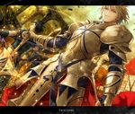  armor bad_id bad_pixiv_id black_hair blonde_hair copyright_name ea_(fate/stay_night) earrings fate/zero fate_(series) gilgamesh hand_on_hilt highres jewelry komecchi lancer_(fate/zero) letterboxed male_focus multiple_boys polearm red_eyes spear weapon yellow_eyes 