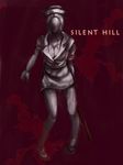  breasts bubble_head_nurse cleavage faceless hat large_breasts lead_pipe nurse nurse_cap pale_skin silent_hill solo veins 