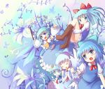  alternate_hairstyle armpits arms_up ascot ass blue_dress blue_eyes blue_hair blush boots bow bug butterfly cirno clone closed_eyes cosplay cross-laced_footwear detached_sleeves dress eating elbow_gloves flower flying food gloves gohei hair_bow hair_ribbon hair_tubes hakkotsu_shitai hakurei_reimu hakurei_reimu_(cosplay) hands_clasped ice_cream insect lace-up_boots leg_hug lily_(flower) long_hair midriff multiple_girls multiple_persona navel open_mouth outstretched_arms own_hands_together praying ribbon shirt short_hair skirt skirt_set smile tears touhou twintails wings 