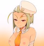  bad_id bad_pixiv_id blonde_hair breasts detached_collar facial_mark gradient gradient_background hat kosame_daizu multicolored_hair necktie nipples original red_eyes short_hair simple_background small_breasts solo two-tone_hair upper_body 