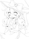  bad_id bad_pixiv_id braid greyscale hat highres kirisame_marisa lineart long_hair looking_at_viewer monochrome solo touhou witch_hat yumemomosaka 