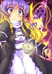  blush bowl brown_eyes brown_hair chopsticks dress food fun_bo gradient_hair hijiri_byakuren long_hair multicolored_hair purple_hair rice solo sorcerer's_sutra_scroll touhou 