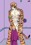  feline lonefox male mammal nipples nude shower solo tiger towel 