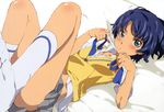  ano_natsu_de_matteru bed blue_hair blush nyantype seifuku short_hair tanigawa_kanna undressing 