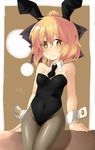  animal_ears backbeard bad_id bad_pixiv_id bare_shoulders black_legwear blonde_hair blush bow breasts bunny_ears bunny_girl bunnysuit cameo cleavage detached_collar gegege_no_kitarou hair_bow hati105 highres kurodani_yamame necktie pantyhose ponytail short_hair small_breasts solo touhou wrist_cuffs yellow_eyes 