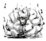  fox_tail greyscale hands_in_opposite_sleeves hat monochrome multiple_tails nyoron_(fudegatana) sitting slit_pupils solo spot_color tabard tail touhou yakumo_ran yellow_eyes 
