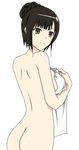  absurdres another ass black_hair brown_eyes hair_bun highres looking_back nude tatara_megumi towel transparent_background vector_trace 