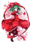  bad_id bad_pixiv_id boots bow cross-laced_footwear dress efu flower frills front_ponytail green_eyes green_hair hair_bow hair_ribbon kagiyama_hina lace-up_boots red_dress ribbon skirt skirt_hold skirt_set solo touhou 