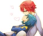  aqua_hair bad_id bad_pixiv_id closed_eyes crossed_arms glasses heart inazuma_eleven_(series) inazuma_eleven_go kariya_masaki kiyama_hiroto lying_on_person male_focus multiple_boys red_hair ruhuruhuruhuhu smile yaoi 