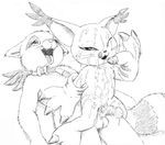  anthro black_and_white breasts cum cum_on_breasts cum_on_face cum_on_stomach cum_taste cumshot david_siegl digimon duo female gatomon greyscale interspecies licking male mammal monochrome nude one_eye_closed open_mouth orgasm raccoon sex straight tongue tongue_out 