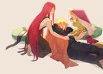  2boys ? blonde_hair camera closed_eyes en_(enxxx) forehead_protector multiple_boys namikaze_minato naruto naruto_(series) red_hair sleeping uzumaki_kushina uzumaki_naruto whisker_markings 