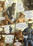  back_turned balls bed belt brown_fur canine clothed clothing comic ear_piercing fox front fur gay grey_fur inside male mammal marcus nude piercing reis rukis sheath sitting standing tail_button_bottoms tail_clothing topless wolf 
