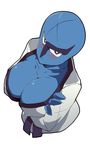  blue_skin blush breasts genderswap karate_uniform large_breasts no_humans pokemon sawk solo yosiokunn 