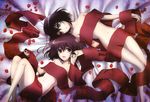  absurdres another black_hair brown_hair flat_chest fujioka_misaki green_eyes heterochromia highres ishii_yuriko legs lying misaki_mei multiple_girls naked_ribbon no_eyepatch nyantype official_art on_back on_side petals red_eyes ribbon scan short_hair siblings sisters spoilers twins 