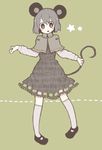  animal_ears bad_id bad_pixiv_id brown_eyes capelet dress green_background grey_hair highres mouse_ears mouse_tail nazrin sahara_mizuki solo star tail touhou 