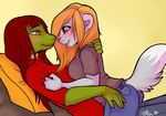  cat chloe chloe_(chloe.hydraconis) cute duo embracing eye_contact feline female interspecies lesbian lizard mammal neko_(character) reptile scalie strawberryneko 