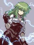  breasts cleavage electricity gloves green_eyes green_hair kaneko_tsukasa long_hair medium_breasts ophiuchus_shaina saint_seiya solo 