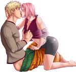  blonde_hair boxers bulge couple erection haruno_sakura kiss naruto penis pink_hair starchii underwear undressing uzumaki_naruto 