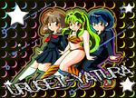  :o alien bikini black_eyes blue_hair breasts brown_eyes brown_hair copyright_name crossdressing fujinami_ryuunosuke green_eyes green_hair hips horns legs long_hair looking_at_viewer lum medium_breasts multiple_girls o3o pose reverse_trap rumizyan school_uniform serafuku shinobu_miyaki short_hair striped striped_bikini striped_swimsuit swimsuit thighhighs urusei_yatsura 