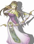  blue_eyes bow_(weapon) brown_hair dress drop_shadow elbow_gloves gloves long_hair lreemmed princess_zelda shadow solo the_legend_of_zelda the_legend_of_zelda:_twilight_princess tiara weapon white_background 