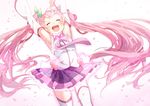  armpits arms_up bad_id bad_pixiv_id cherry closed_eyes detached_sleeves food fruit hatsune_miku long_hair necktie open_mouth petals pink_hair sakura_miku skirt solo thighhighs twintails ume_(plumblossom) very_long_hair vocaloid 